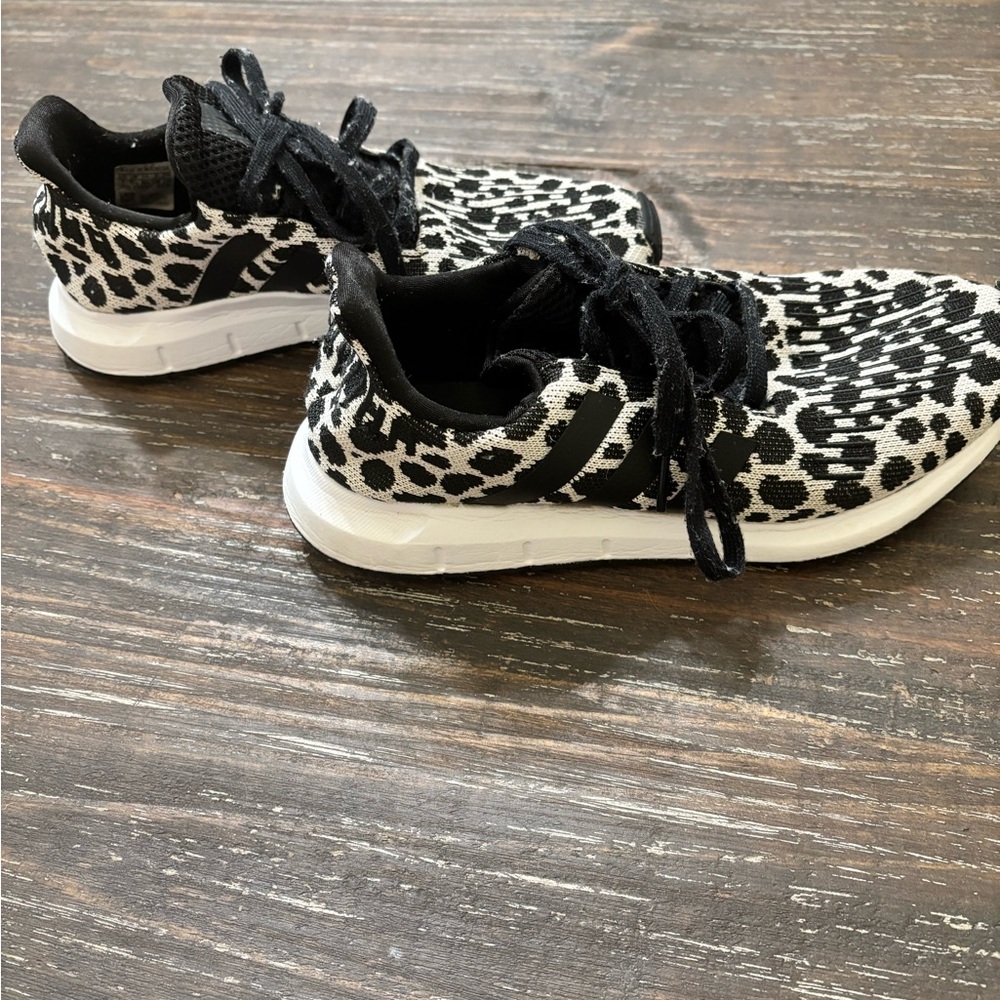 adidas Black and White Leopard Knit Slip-On Sneakers
